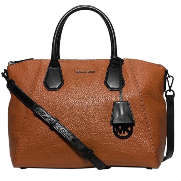 NWT Michael Kors Large Campbell Walnut / Black Tumbled Calf Leather Satchel - Picture 8 of 8
